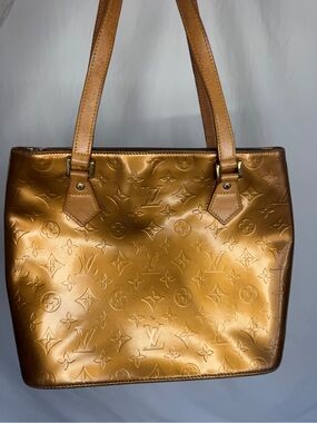 Louis Vuitton Houston Metallic Gold Monogram Vernis Patent Leather Vintage Tote
